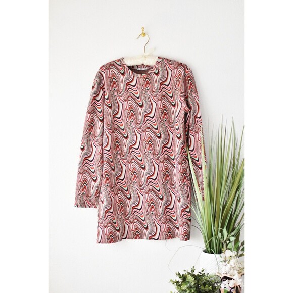 Zara Mini Dress Woman's S Multicolored Abstract Groovy Mod Long Sleeve Sheath - Picture 1 of 7